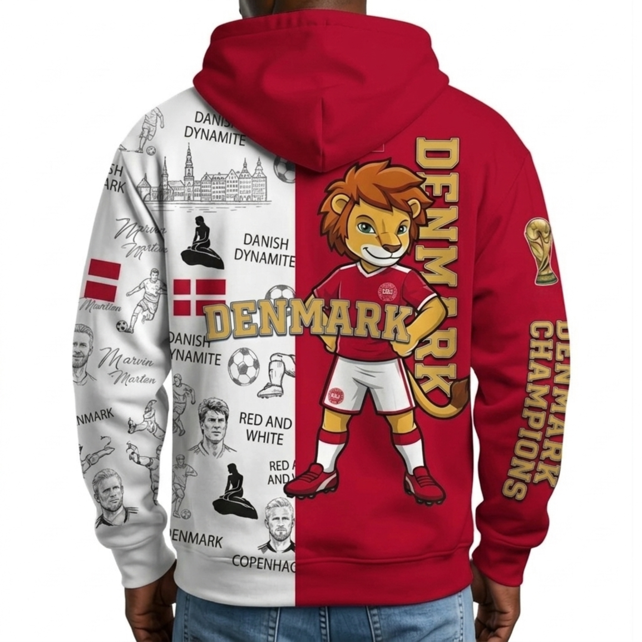 Denmark Football Themed All Over Printed Hoodie