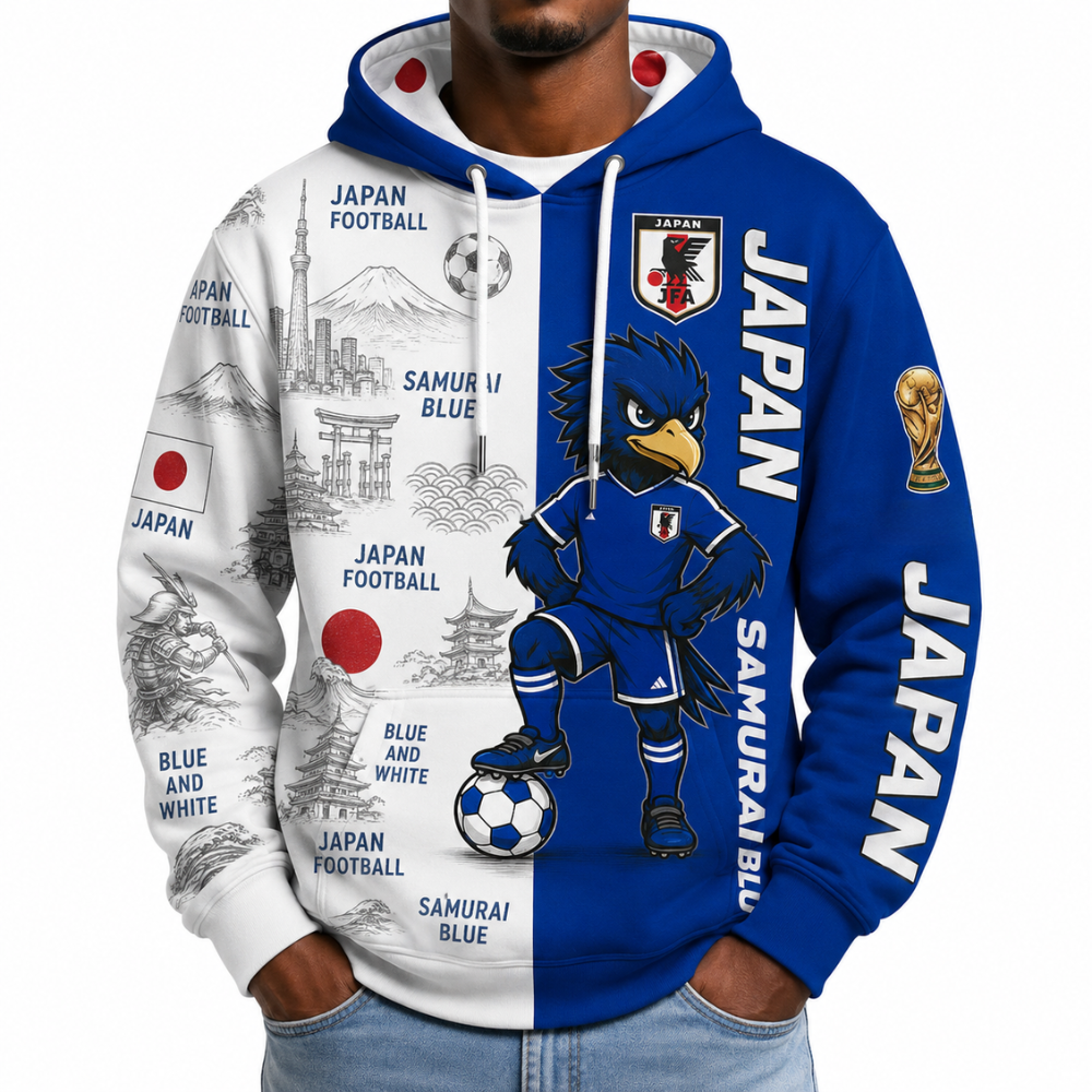 Japan Football Themed All Over Printed Hoodie