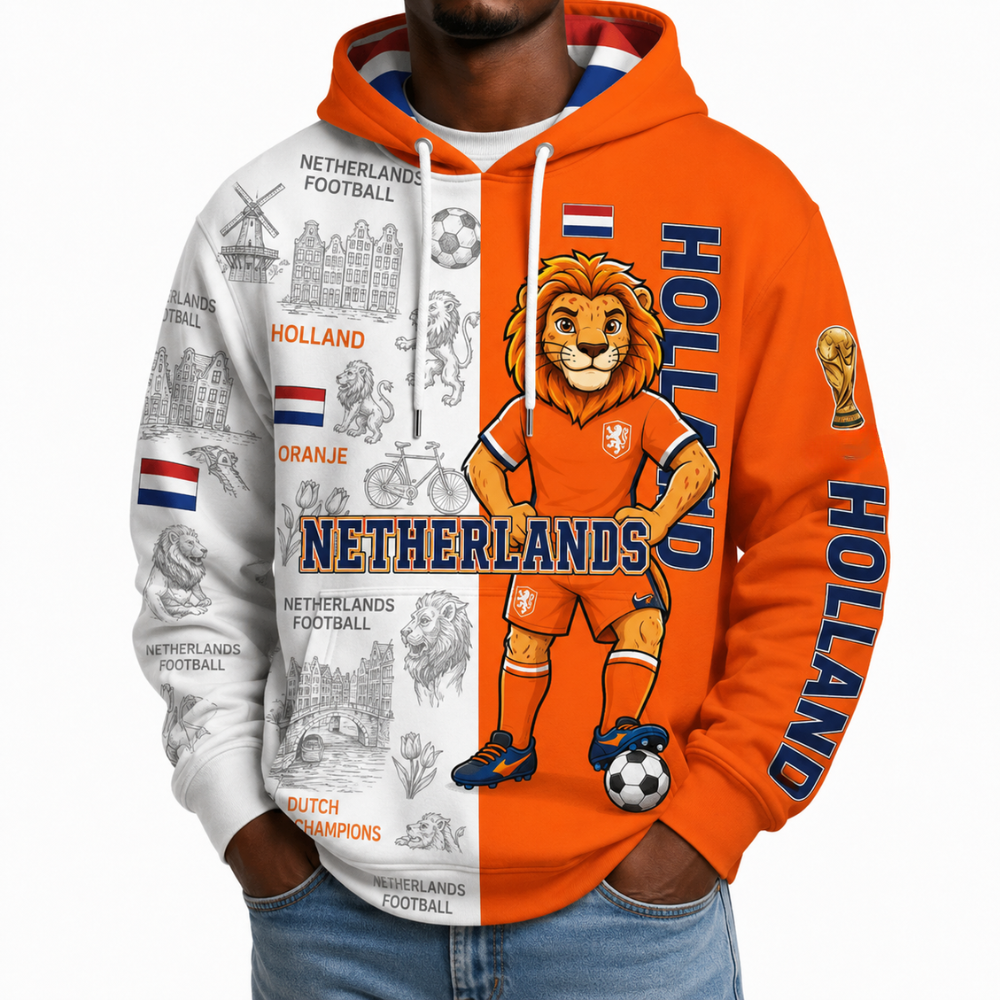 Netherlands Football Themed All Over Printed Hoodie