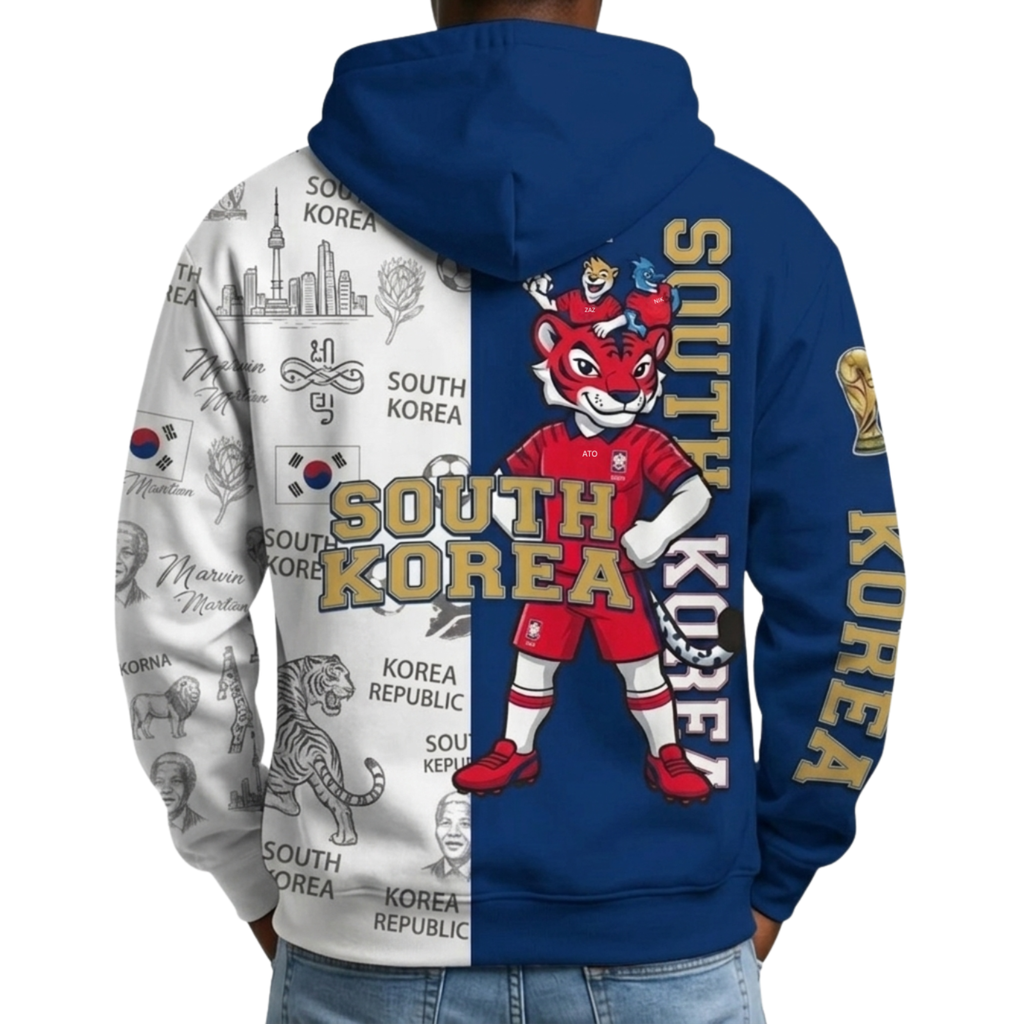 South Korea Football Themed All Over Printed Hoodie