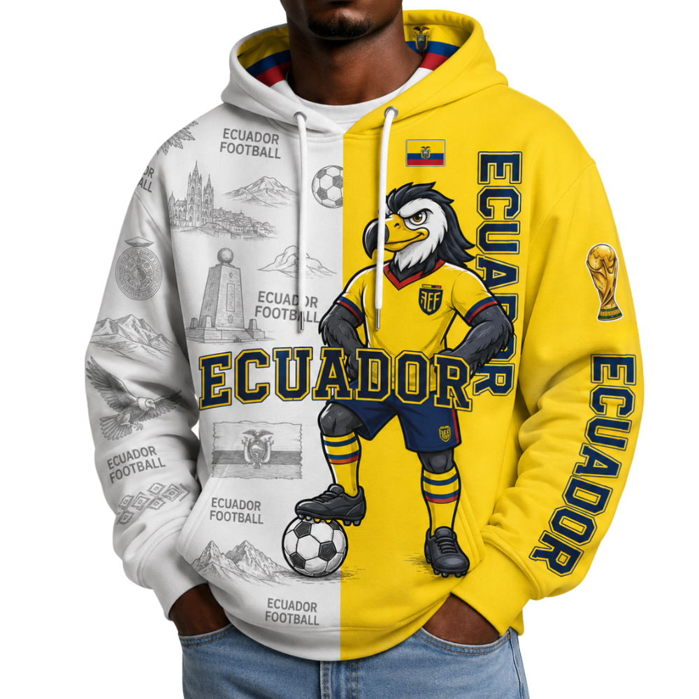 Ecuador Football Themed All Over Printed Hoodie