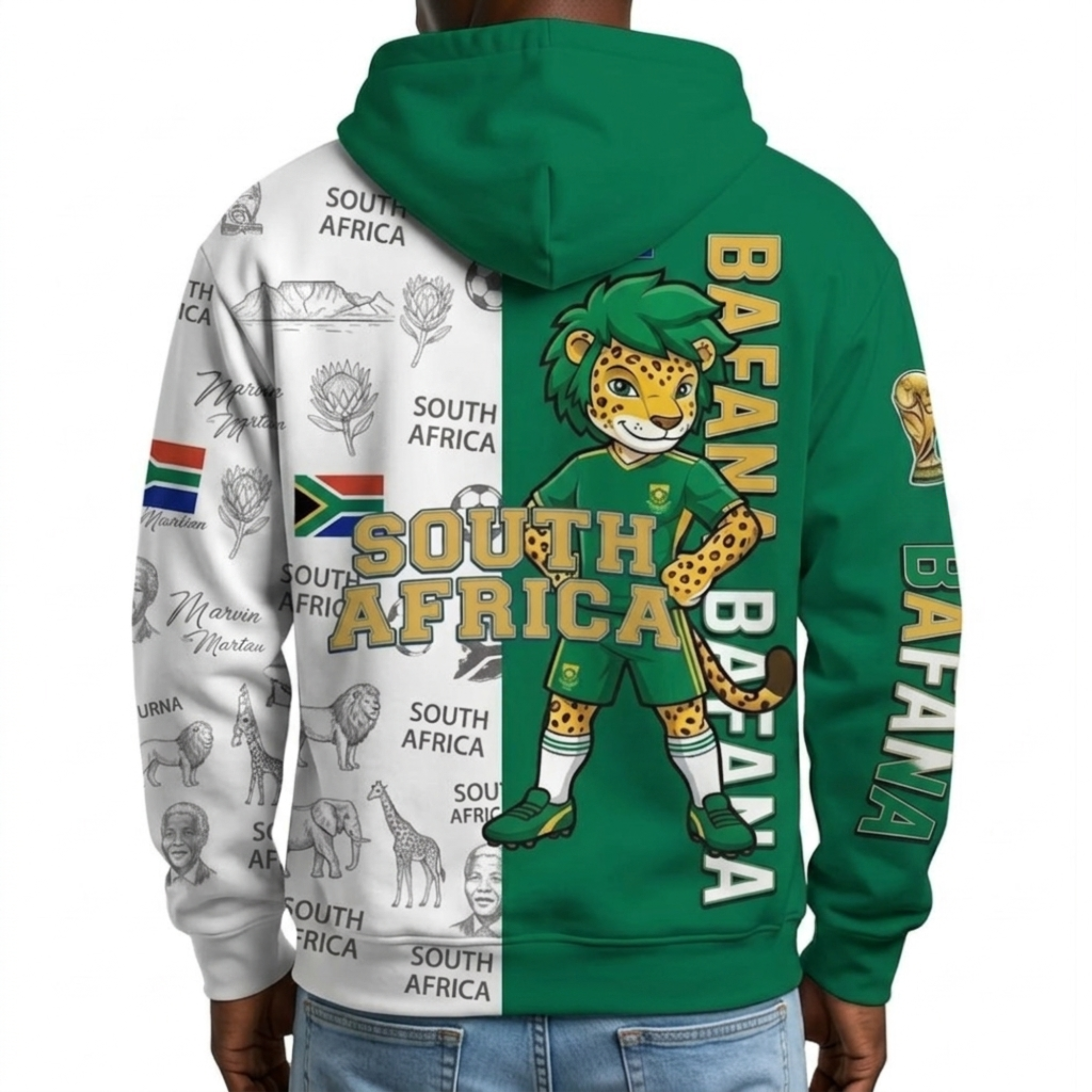South Africa Football Themed All Over Printed Hoodie