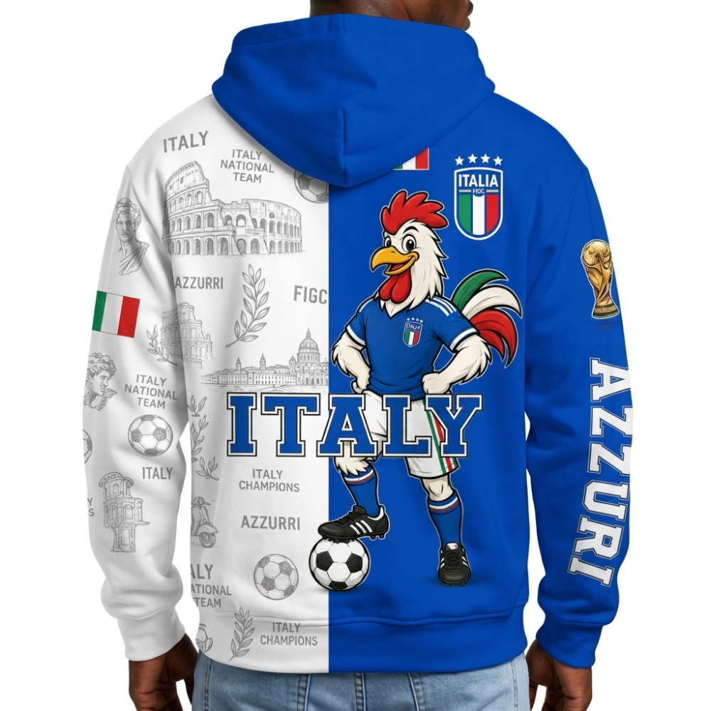 Italy Football Themed All Over Printed Hoodie