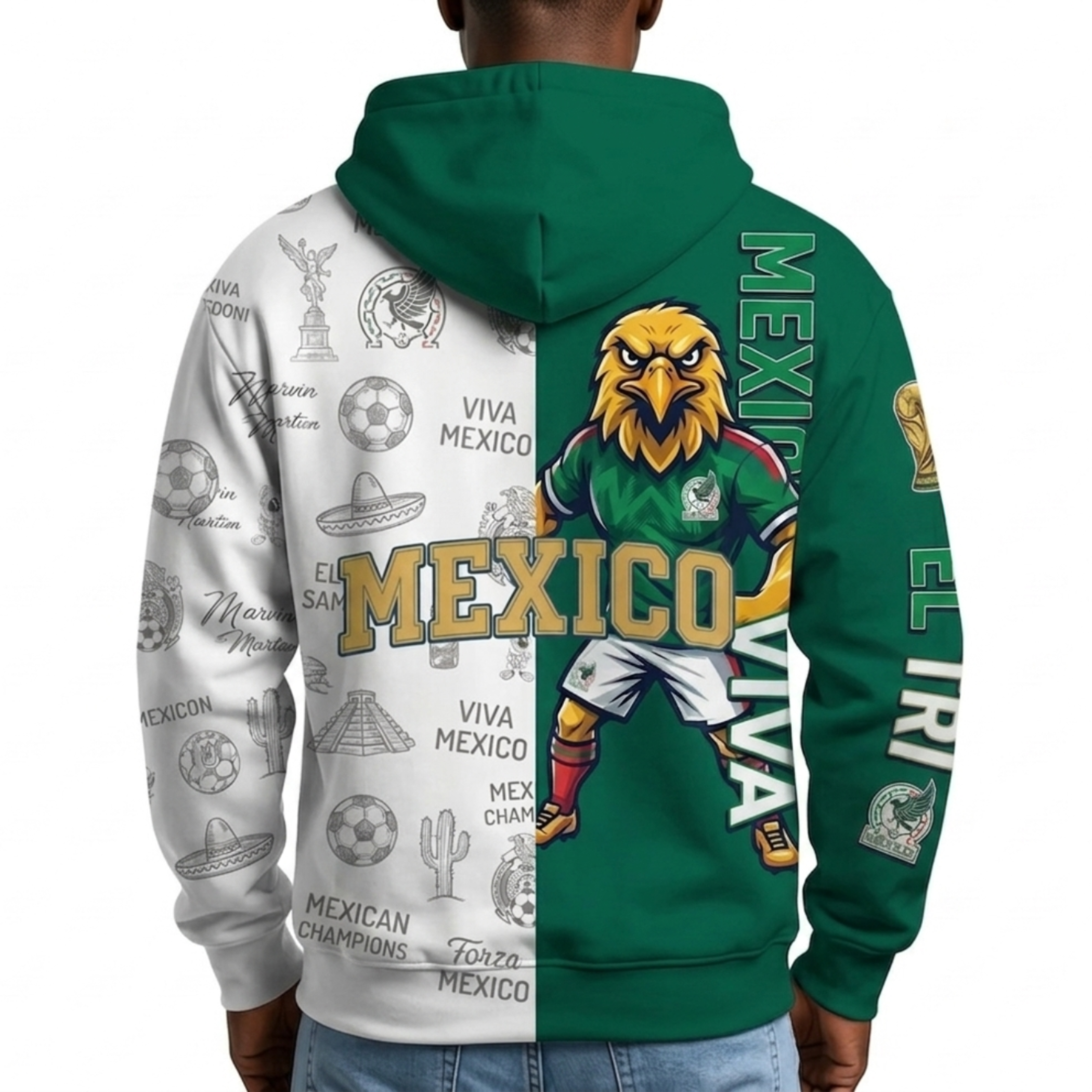 Mexico Football Themed All Over Printed Hoodie