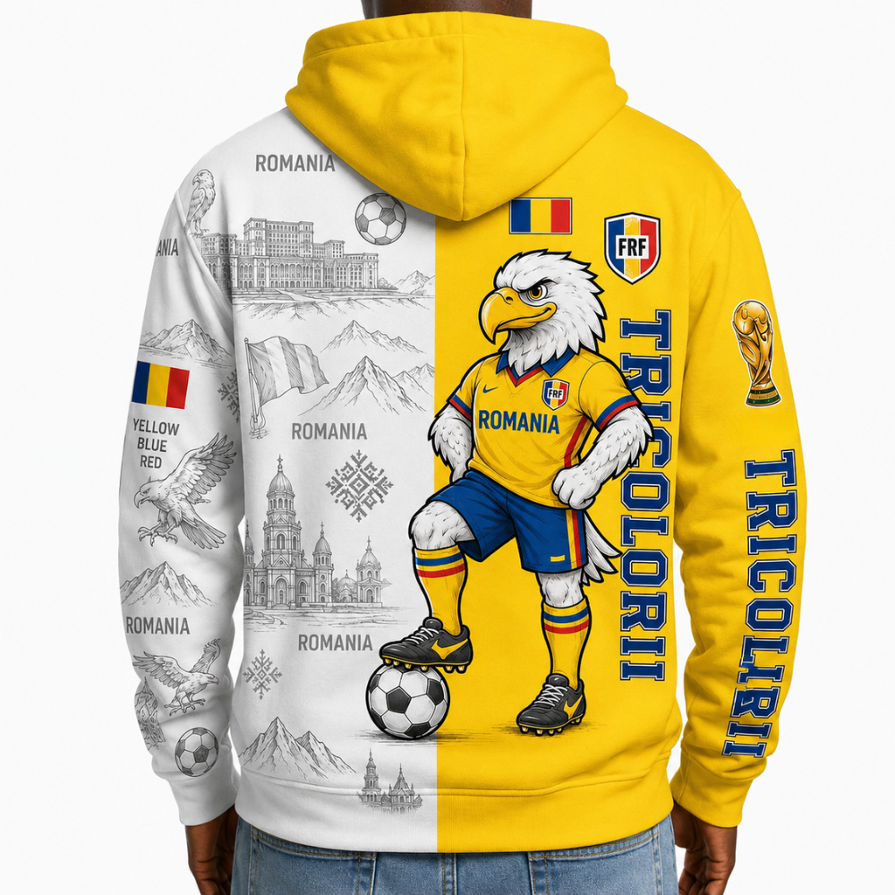 Romania Football Themed All Over Printed Hoodie