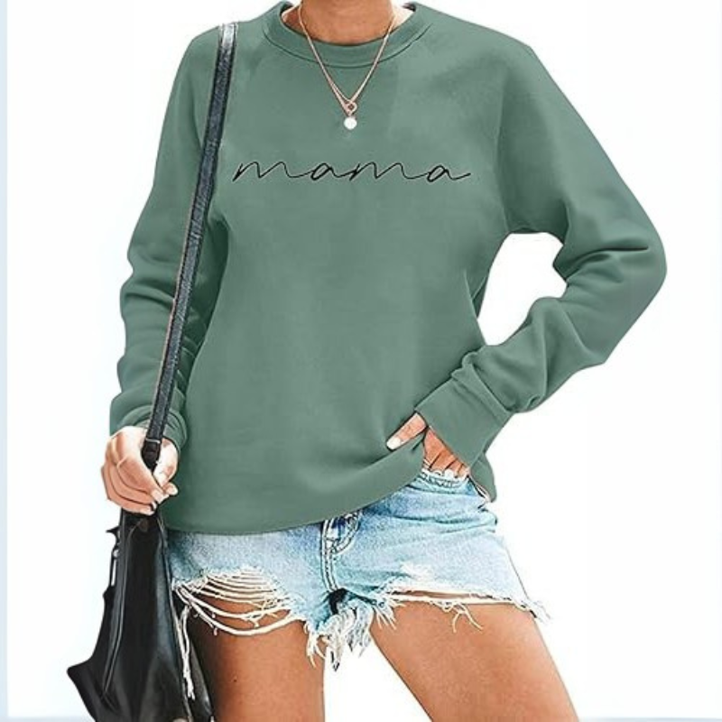 Mama Letter Print Sweatshirt Green
