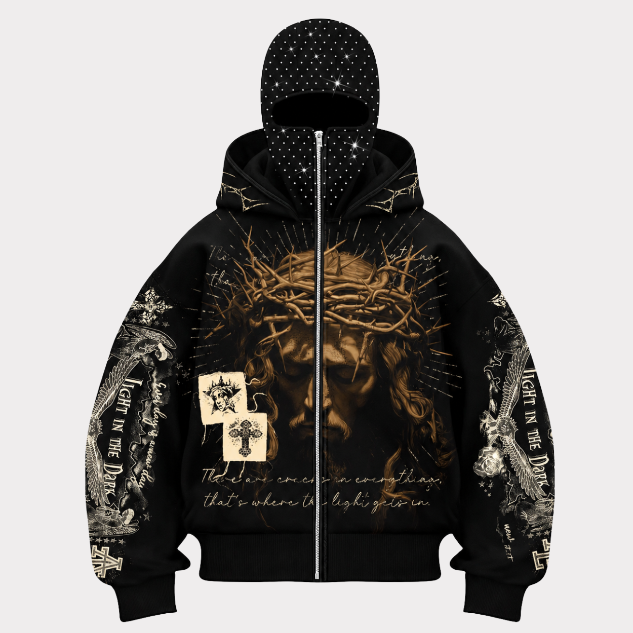 Street Style Rhinestone Decor Hoodie With Two Hat For Men