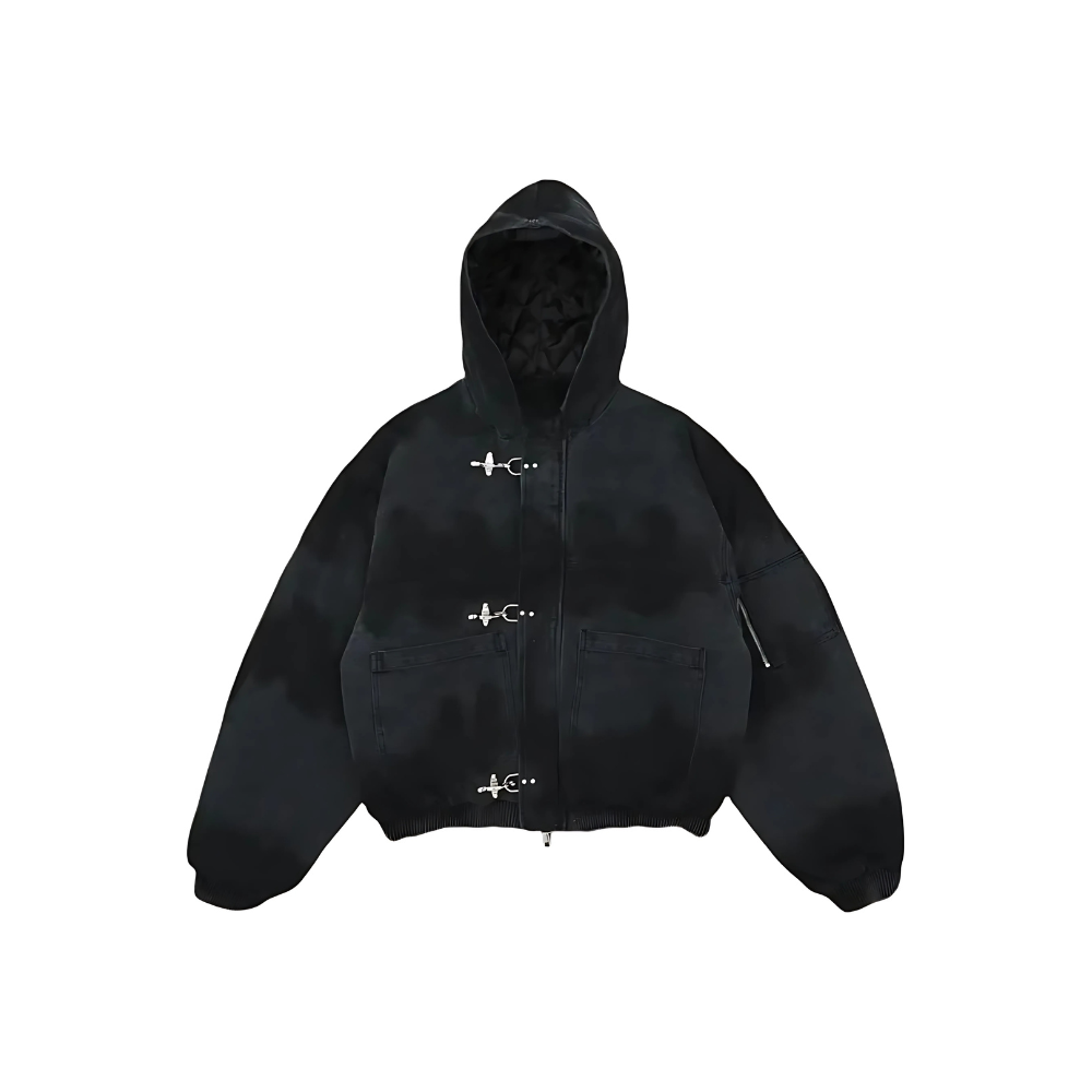 Zip Up Jacket With Adjustable Hood And Metal Toggle Closure
