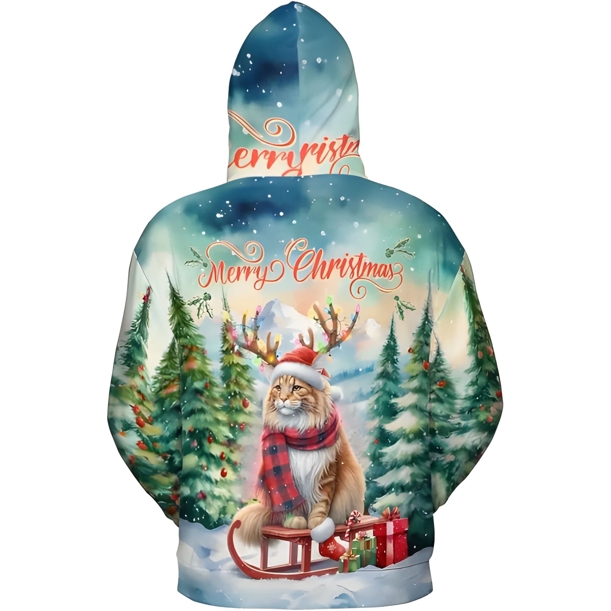 Merry Christmas Cat Reindeer Antler Hoodie Sweatshirt
