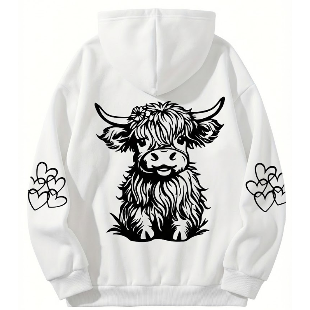 Oversized Highland Cow Print Hoodie For Women
