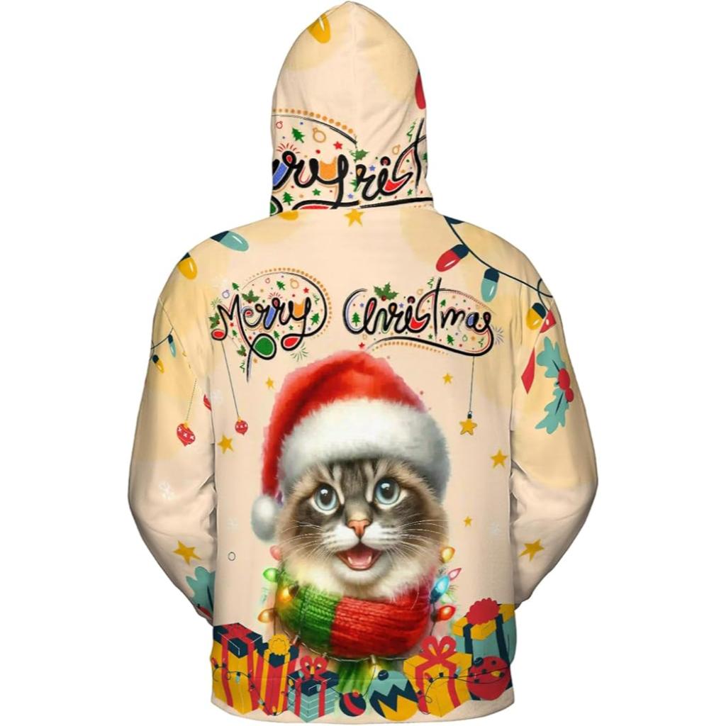Christmas Cat Twinkling Lights All Over Print 3D Hoodie