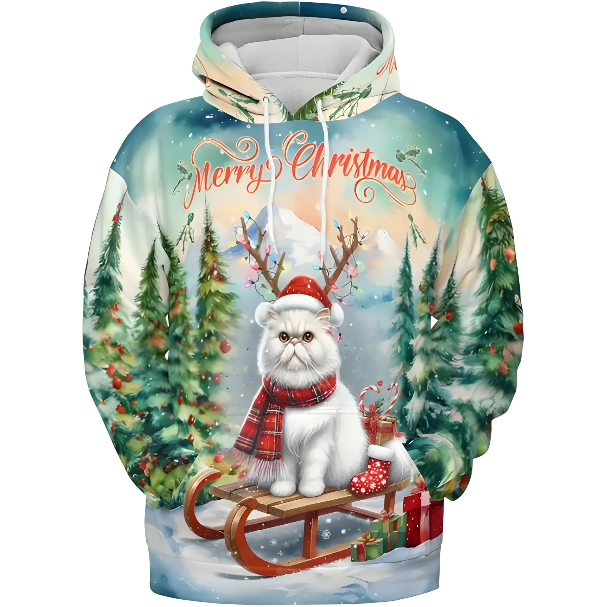 Merry Christmas Cat Reindeer Antler Hoodie Sweatshirt