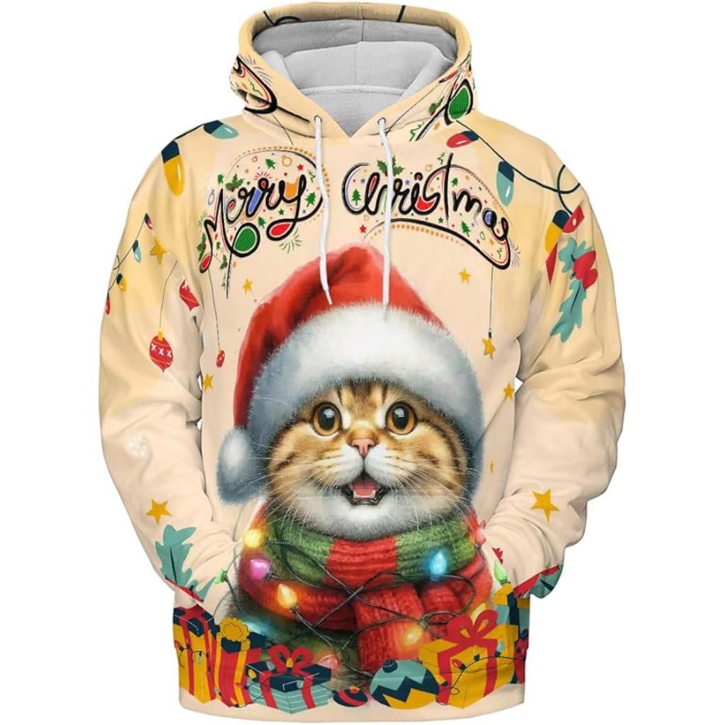 Christmas Cat Twinkling Lights All Over Print 3D Hoodie