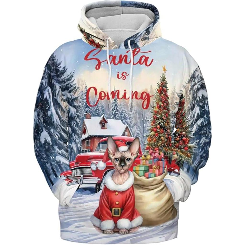 Christmas Santa Cat Truck Tree All Over Print 3D Zip Hoodie