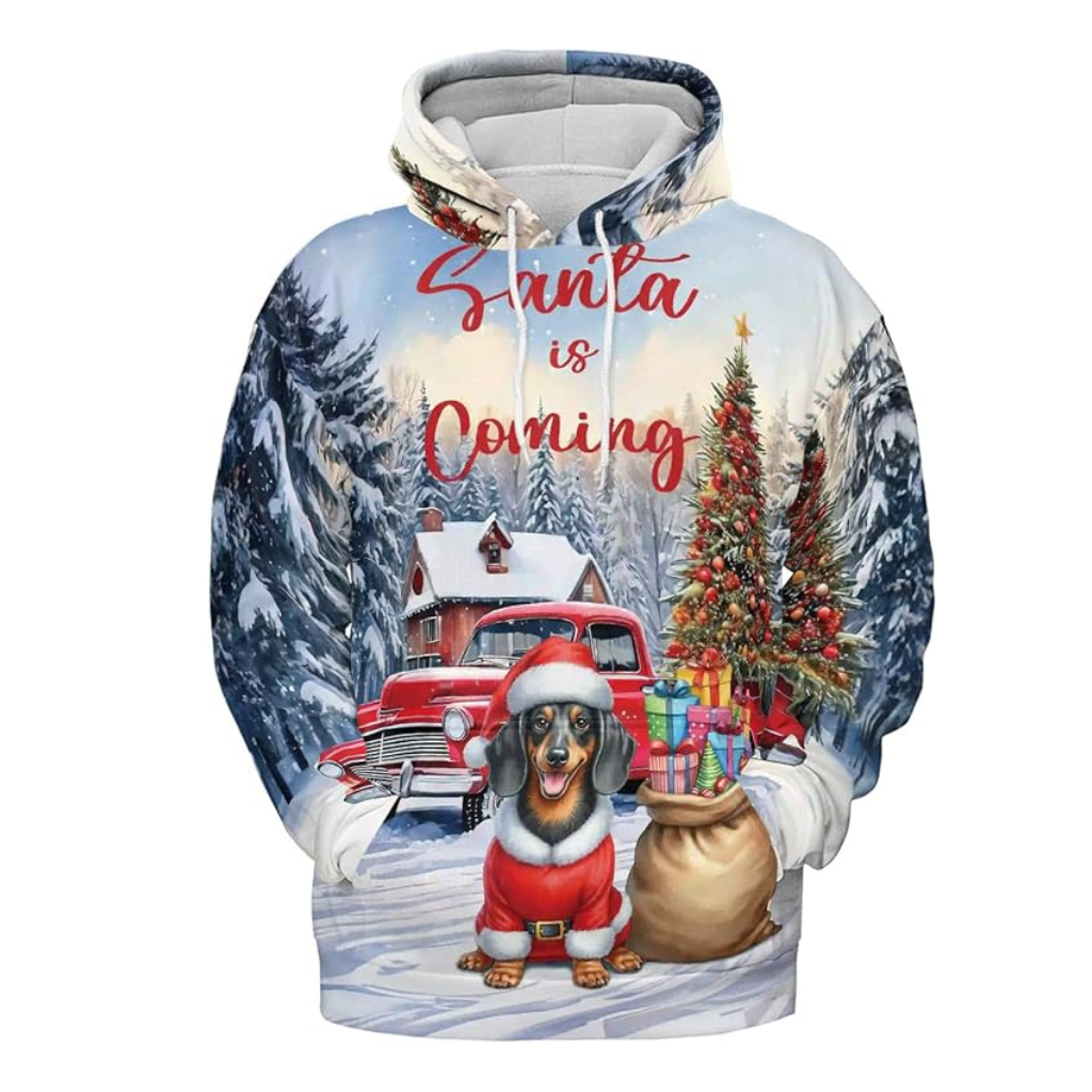 Christmas Santa Dog Truck Tree All Over Print 3D Zip Hoodie