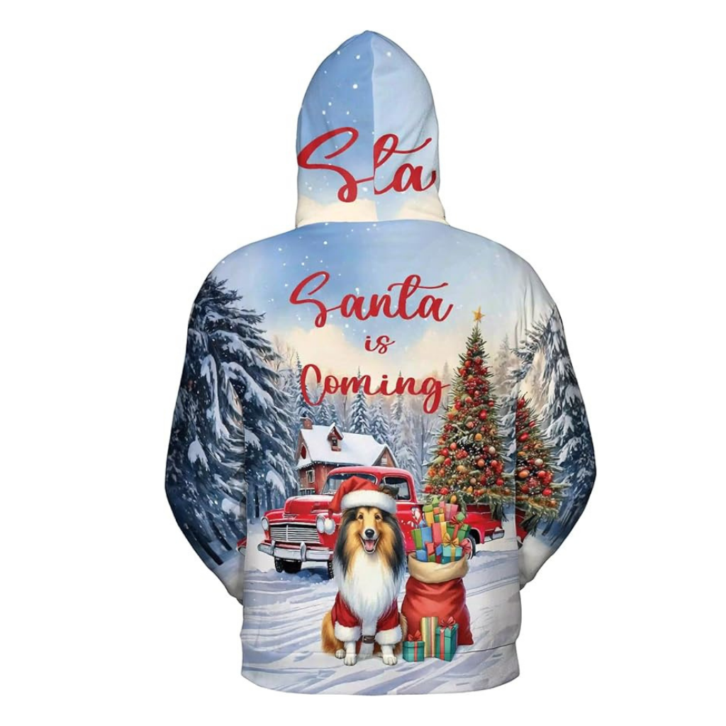 Christmas Santa Dog Truck Tree All Over Print 3D Zip Hoodie