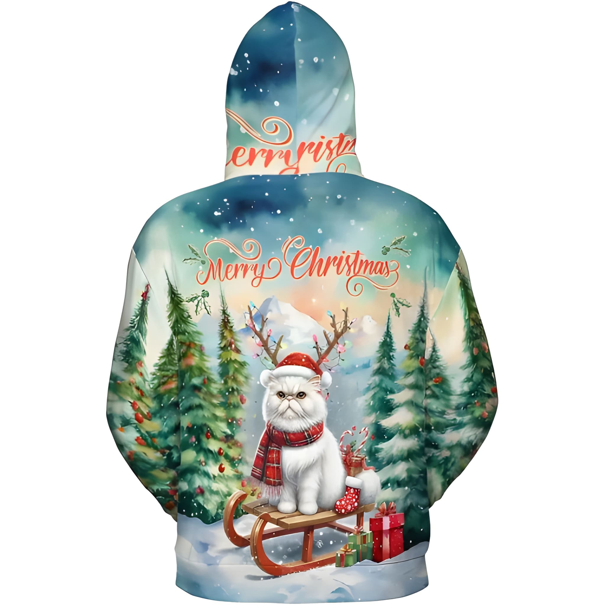 Merry Christmas Cat Reindeer Antler Hoodie Sweatshirt