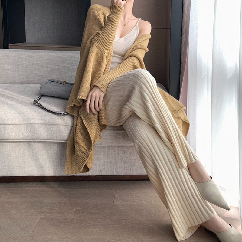 Knitted Wide-Leg High-Waist Pants-Soco Hoodie