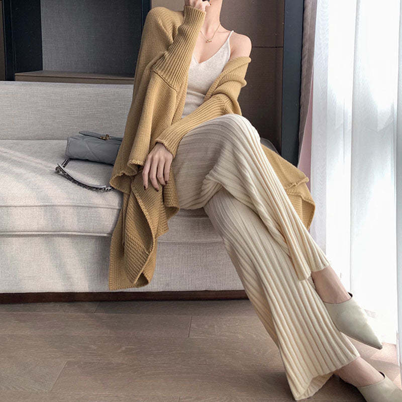 Knitted Wide-Leg High-Waist Pants-Soco Hoodie