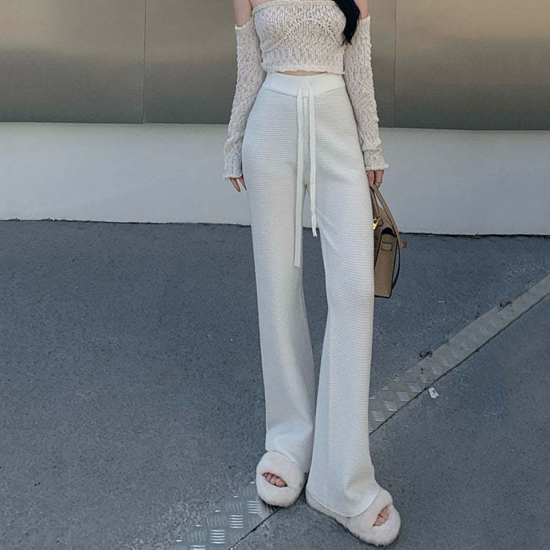 Thickened Knitted Trousers Retro Drape Wool Straight Pants-Soco Hoodie