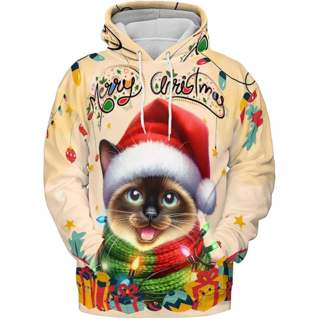 Christmas Cat Twinkling Lights All Over Print 3D Hoodie
