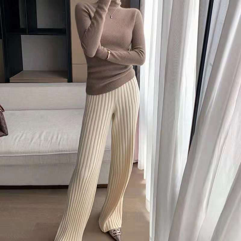 Knitted Wide-Leg High-Waist Pants-Soco Hoodie