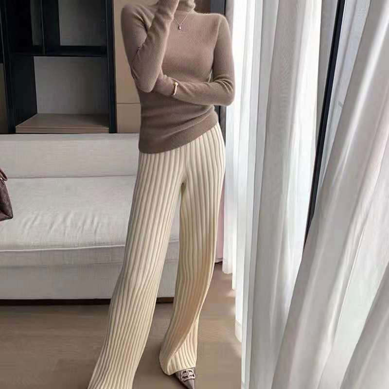 Knitted Wide-Leg High-Waist Pants-Soco Hoodie