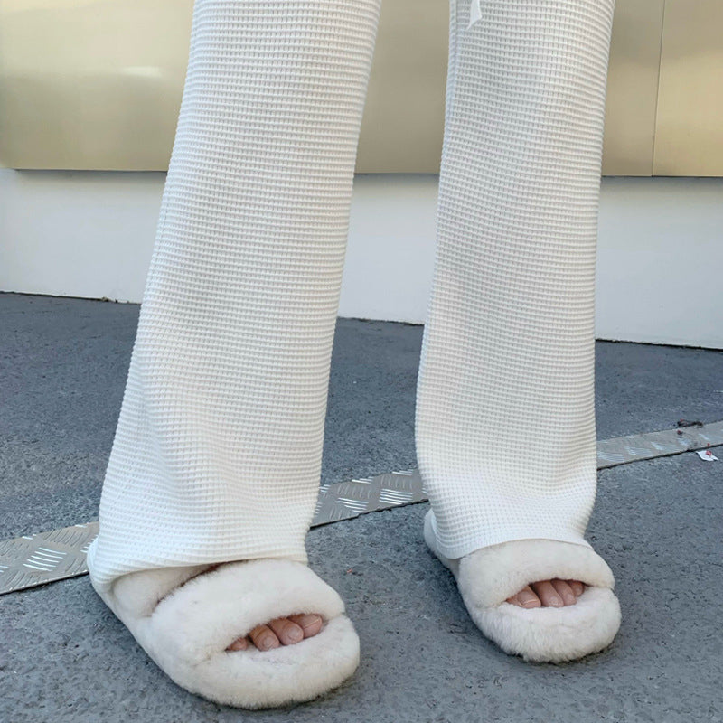 Thickened Knitted Trousers Retro Drape Wool Straight Pants-Soco Hoodie