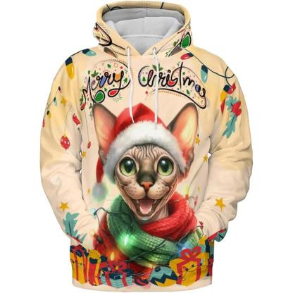 Christmas Cat Twinkling Lights All Over Print 3D Hoodie