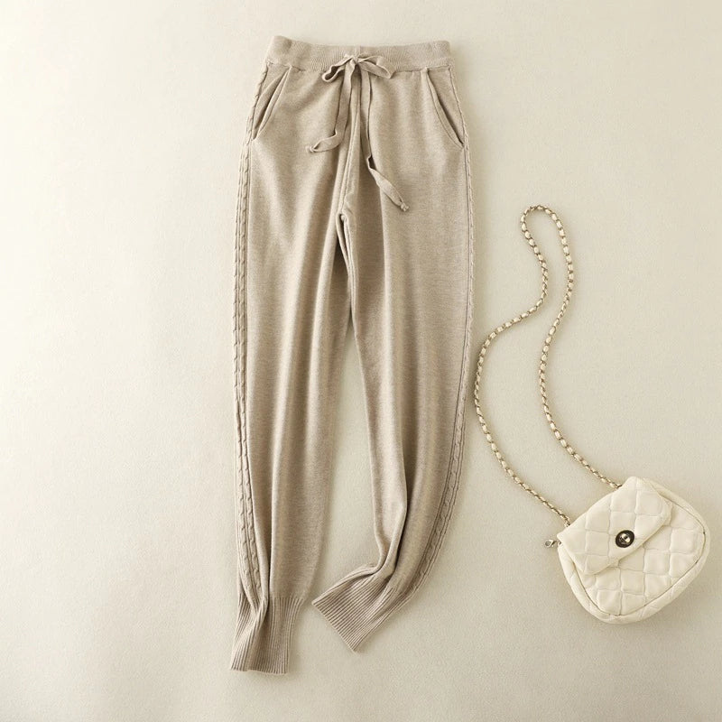 Women's Loose Elastic Waist Knitted Casual Harlan Long Pants-Soco Hoodie