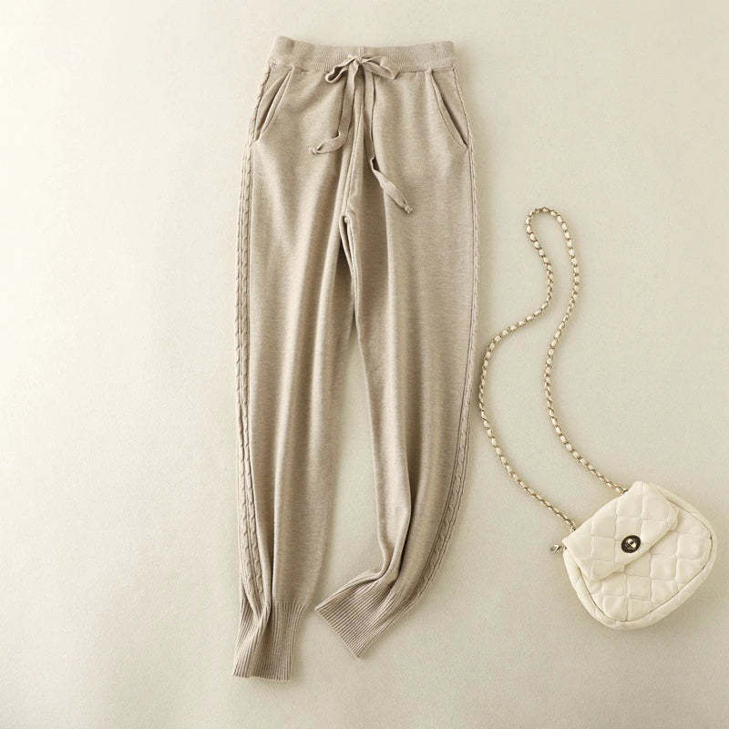 Women's Loose Elastic Waist Knitted Casual Harlan Long Pants-Soco Hoodie