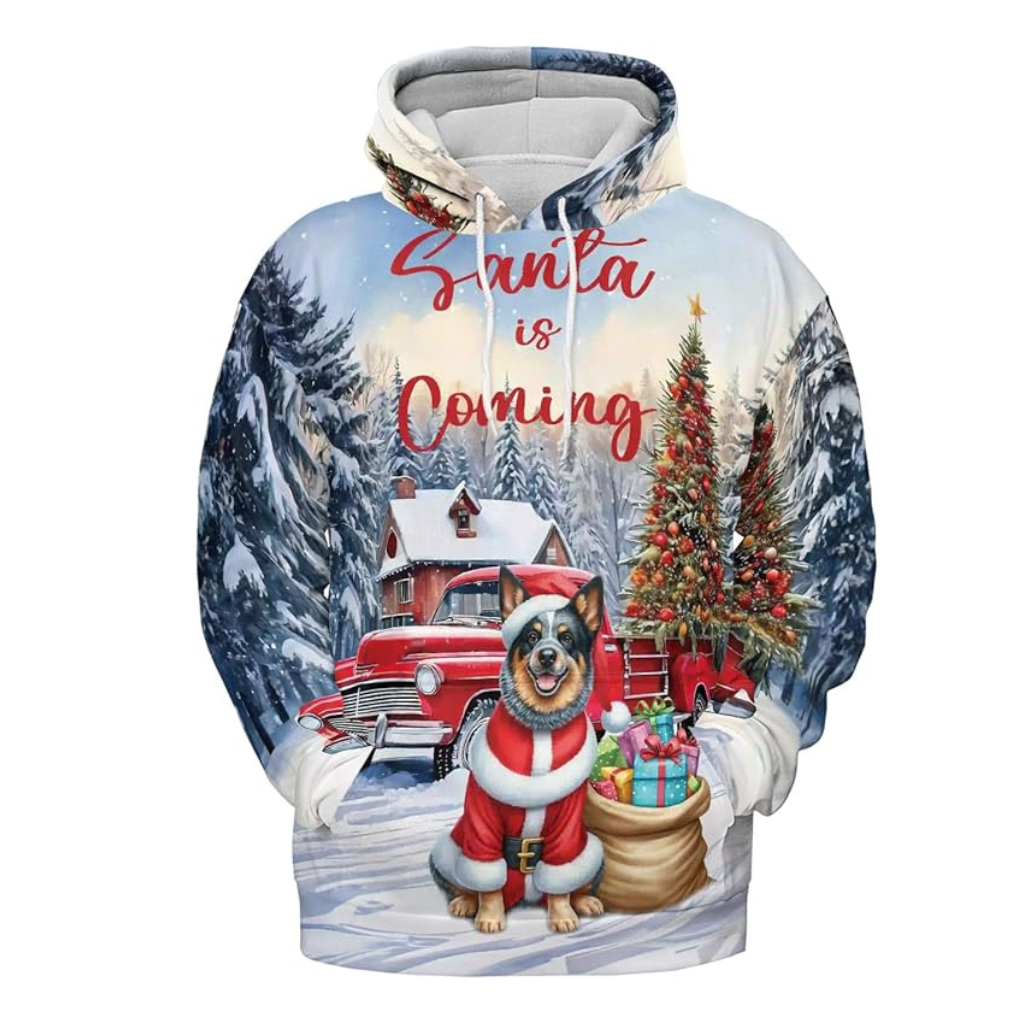 Christmas Santa Dog Truck Tree All Over Print 3D Zip Hoodie