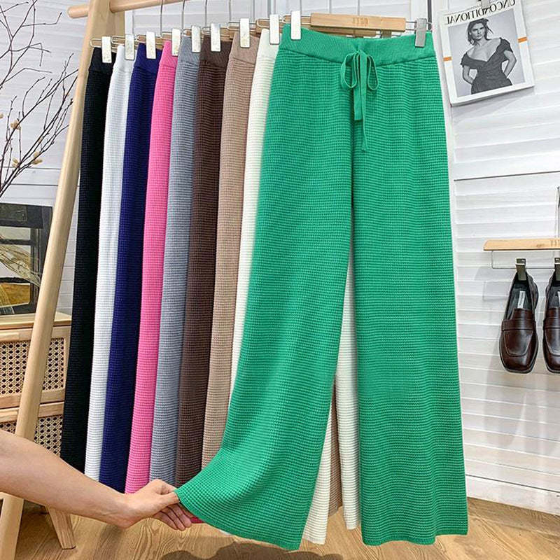 Thickened Knitted Trousers Retro Drape Wool Straight Pants-Soco Hoodie