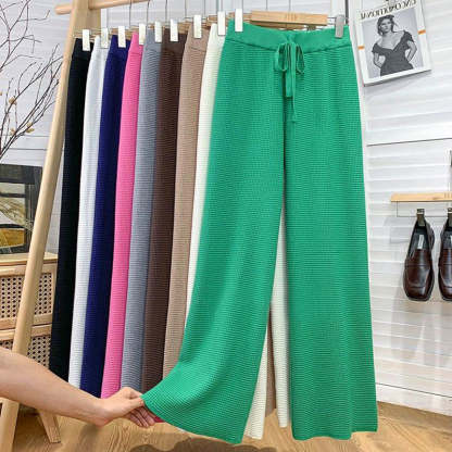 Thickened Knitted Trousers Retro Drape Wool Straight Pants-Soco Hoodie