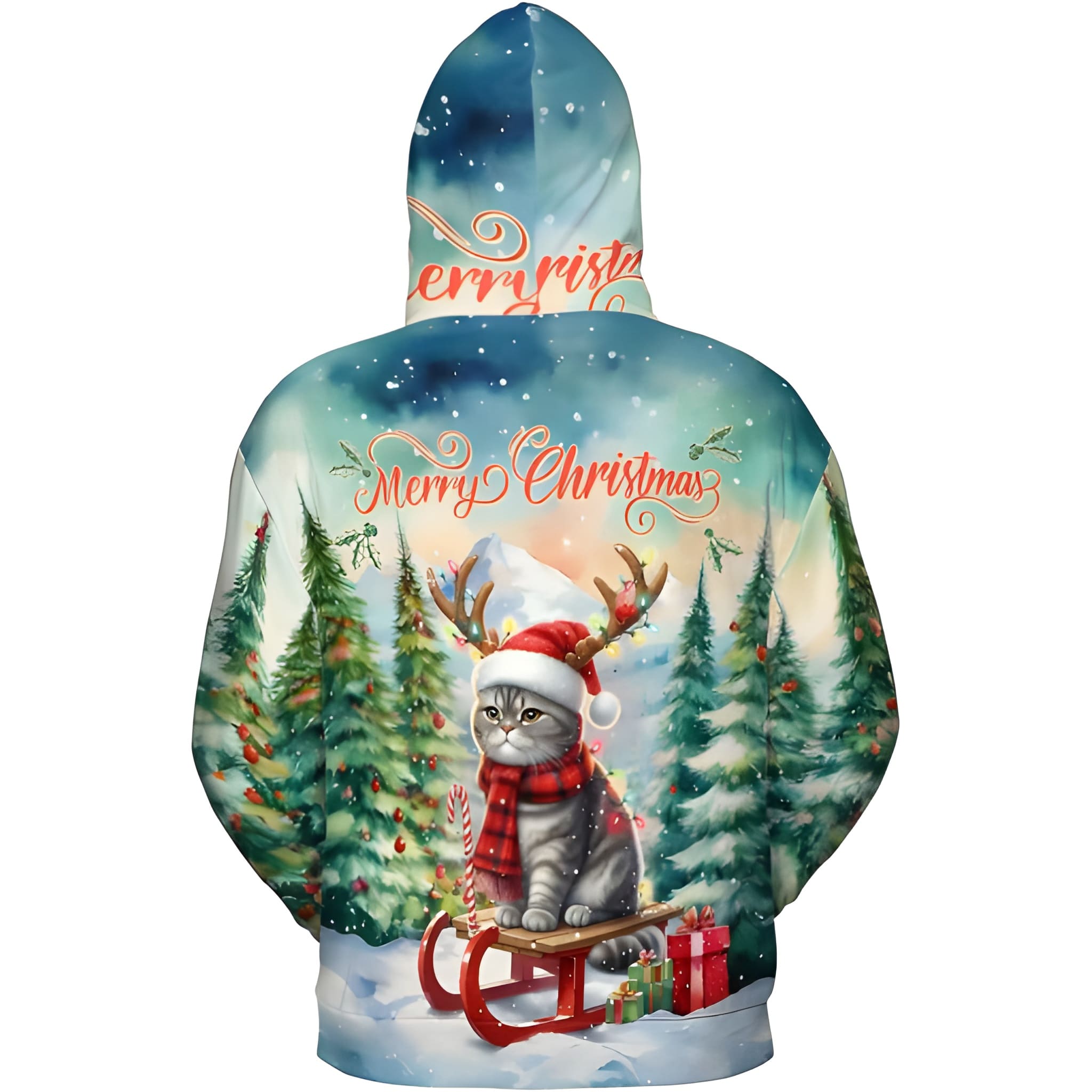 Merry Christmas Cat Reindeer Antler Hoodie Sweatshirt