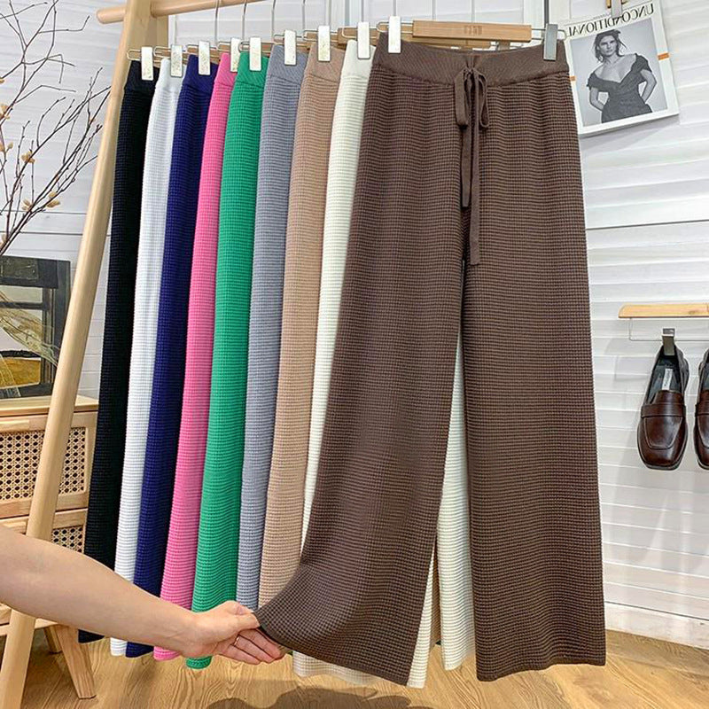 Thickened Knitted Trousers Retro Drape Wool Straight Pants-Soco Hoodie