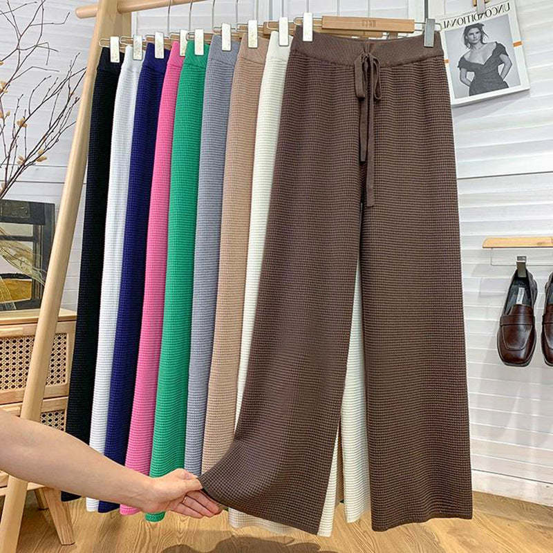 Thickened Knitted Trousers Retro Drape Wool Straight Pants-Soco Hoodie