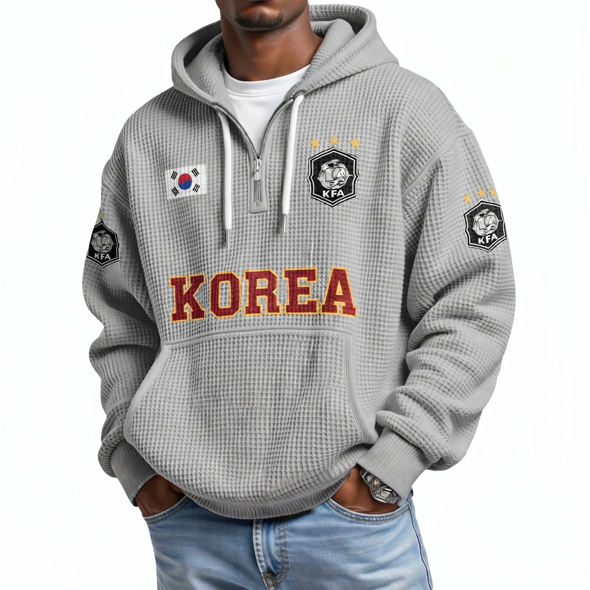 South Korea Printed Waffle Quarter Zip Football Fan Hoodie