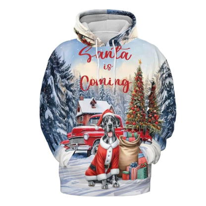 Christmas Santa Dog Truck Tree All Over Print 3D Zip Hoodie