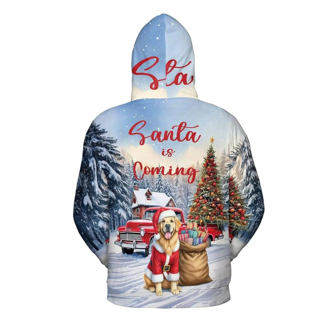 Christmas Santa Dog Truck Tree All Over Print 3D Zip Hoodie