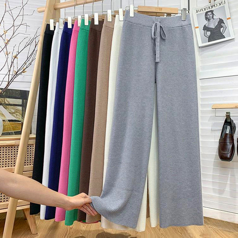 Thickened Knitted Trousers Retro Drape Wool Straight Pants-Soco Hoodie