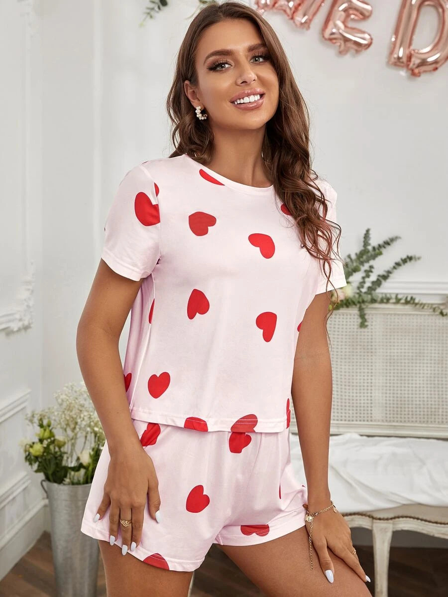 2 Piece Set Elegant Print Tee And Shorts-Soco Hoodie