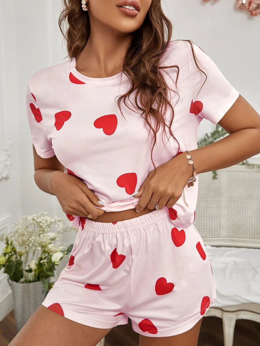 2 Piece Set Elegant Print Tee And Shorts-Soco Hoodie