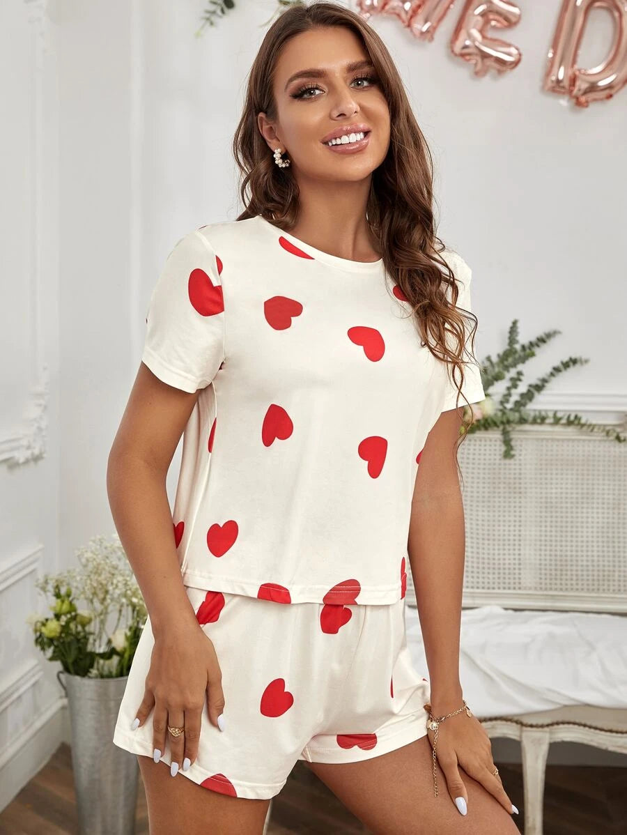 2 Piece Set Elegant Print Tee And Shorts-Soco Hoodie