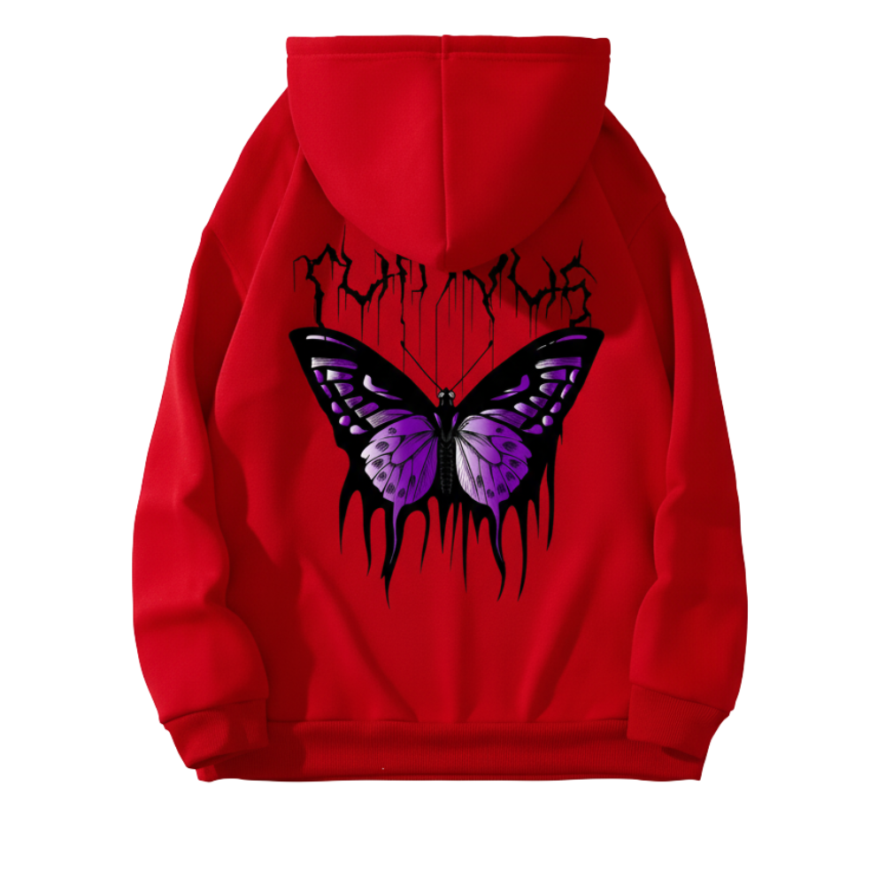 Casual Pullover Butterfly Print Hoodie With Front Pocket