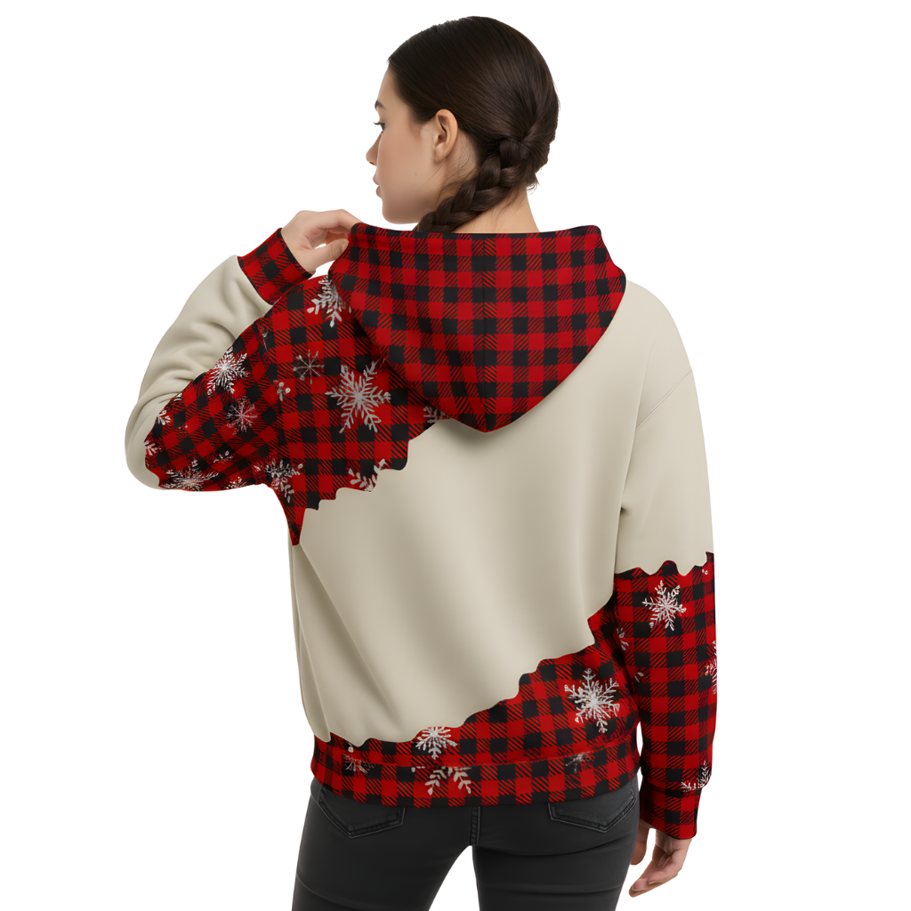 Plaid Car And Tree Printed Drawstring Hoodie