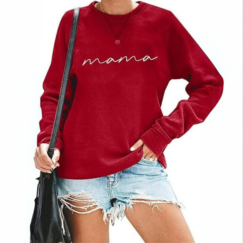 Mama Letter Print Sweatshirt Red