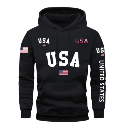 Men USA Flag Hoodie Casual Long Sleeve Pullover With Drawstring