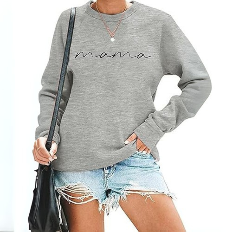 Mama Letter Print Sweatshirt Light Gray