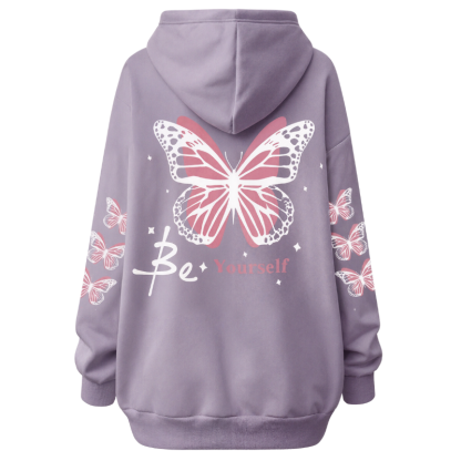 Butterfly Printed Drawstring Hoodie